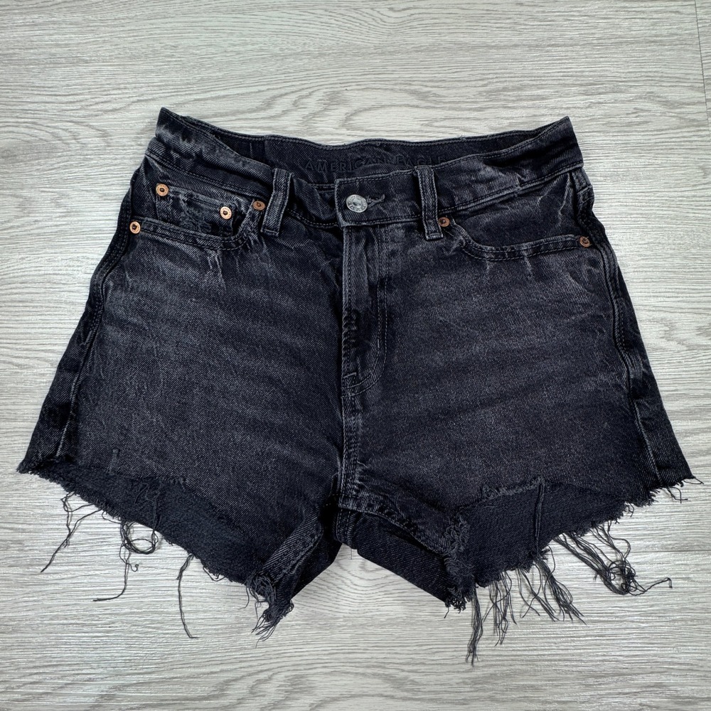 American Eagle Women's Denim Shorts AE Boyfriend Black Raw Hem Cutoff Small(?)‎